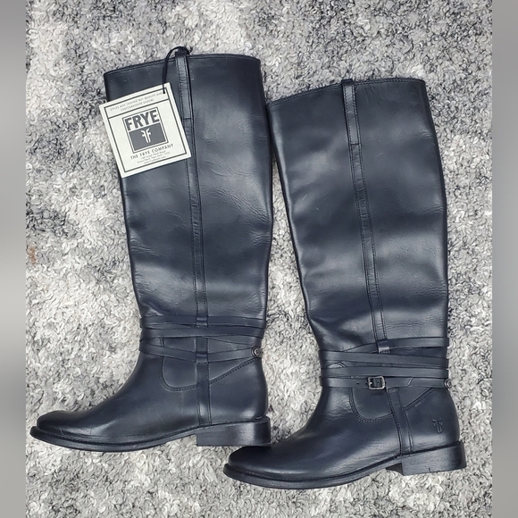 Frye Melissa Belted Tall Black Leather Boot Women’s Size 6 B - Picture 1 of 13
